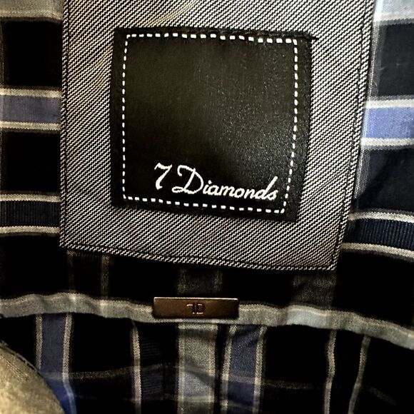 7 Diamonds Midnight Love Affair Button Down Navy Blue Plaid Men's Slim M Shirt - Picture 7 of 16